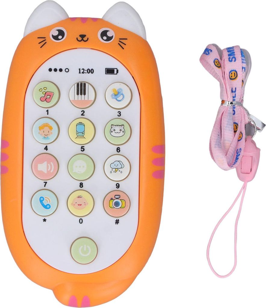Baby-Handy-Spielzeug zum Zahnen mit mehreren Musikeffekten, Liedern und Lichtern für 1-jährige Mädchen, Geschenke für Jungen, Orange