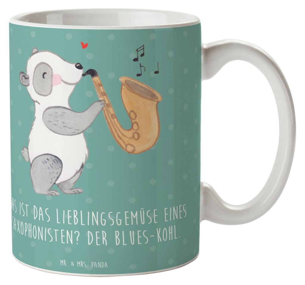 Mr. & Mrs. Panda Trinkbecher Saxophon Blues - Meeresbrise - Geschenk, schöne tasse, kakaobecher, Gemüse, Instrument, Jazz, Musik, kaffeetasse bed...