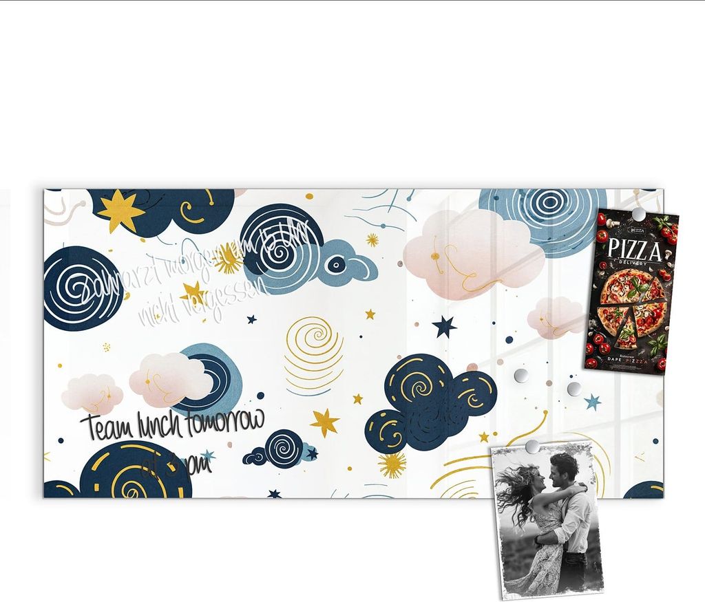 Magnettafel 100x50cm Pinnwand Whiteboard beschreibbar - Wirbelwolken Design