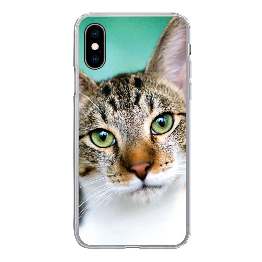 MuchoWow Handyhülle Schutzhülle Hülle für iPhone X Katze - Porträt - Augen Silikon Softcase Handy Hülle - Handyhülle