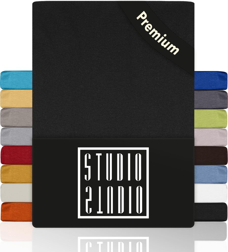 STUDIO Premium Spannbettlaken 140x200cm - 160x220cm, 170g/m² gekämmte Baumwolle mit 3% Elasthan, 100, Bettlaken auch für hohe Matratzen, Boxspr...