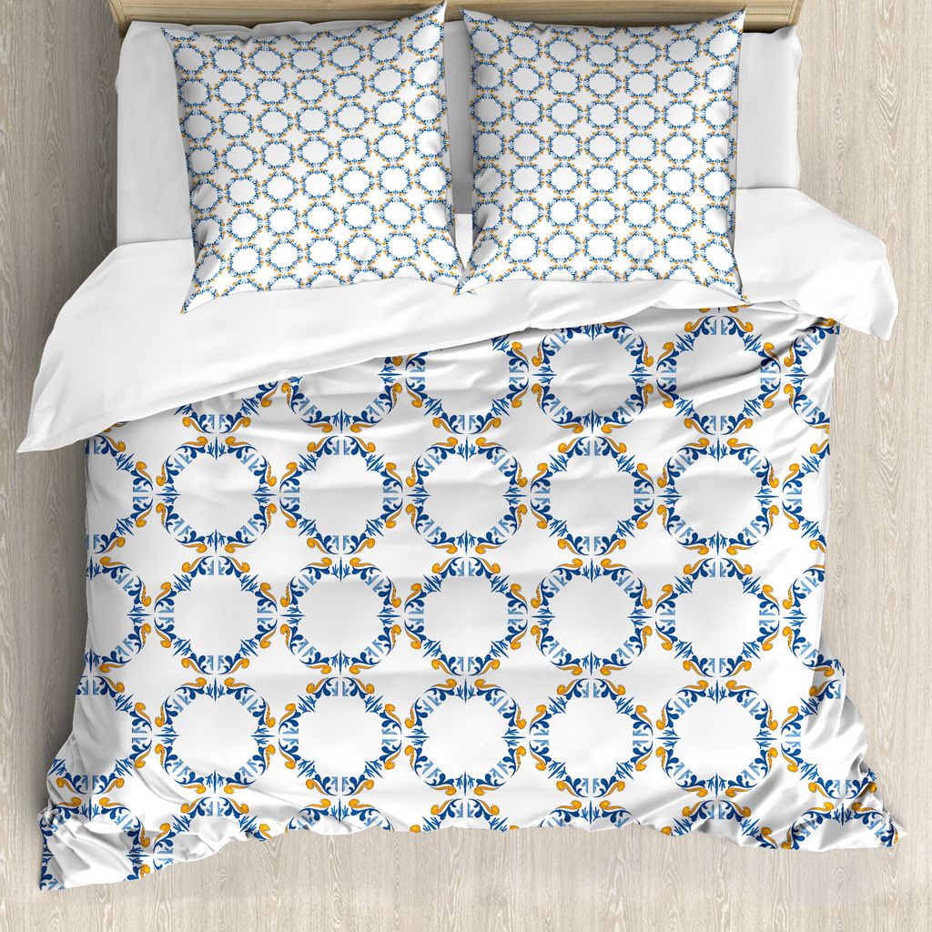 ABAKUHAUS traditionell Bettbezug, Vintage Retro, Milbensicher Allergiker geeignet mit Kissenbezügen, 155 cm x 220 cm - 80 x 80 cm, Marigold Blau