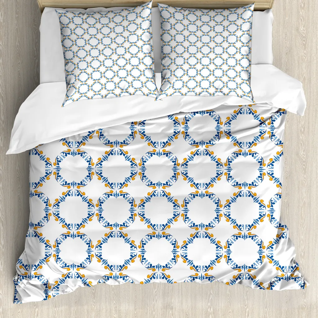 ABAKUHAUS Tradizionale copripiumino, vintage retrò, antiacaro, adatto a chi soffre di allergie, con federe, 200 cm x 200 cm - 80 x 80 cm, blu marigold
