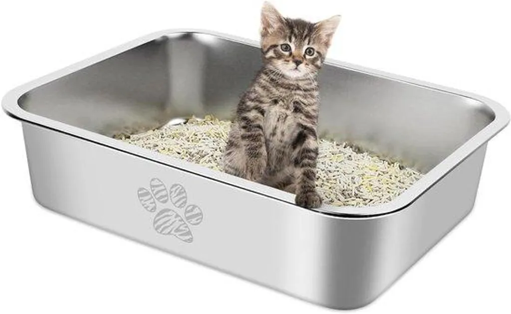 Bac à litière XXL en acier inoxydable durable - 40 x 30 x 10 cm Inox