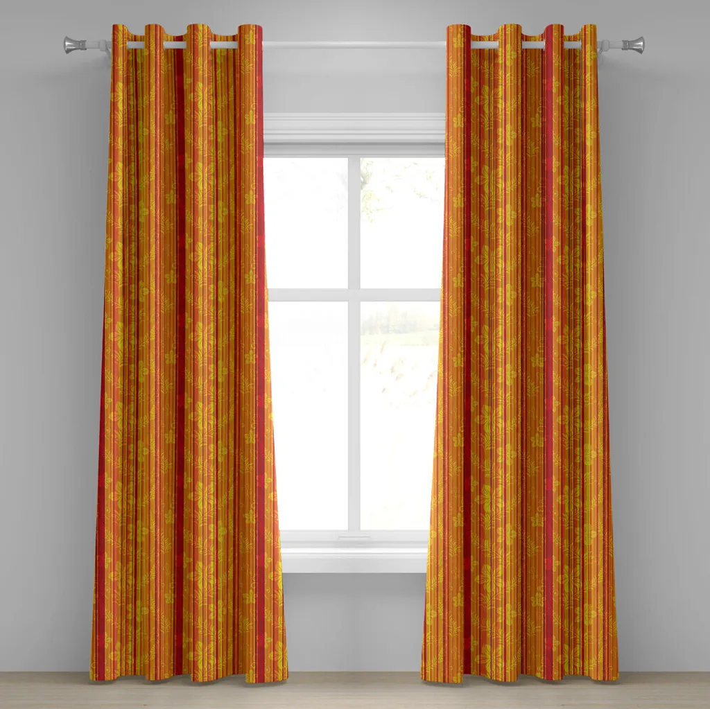 Rideau de salon orange et jaune pour grande fenêtre, motif floral 225 cm