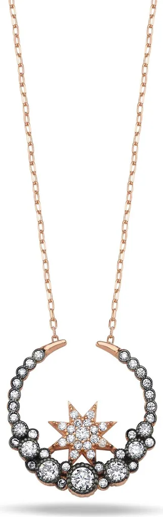 Collier étoile et lune inversée argent 925 zircone - Finition rhodiée