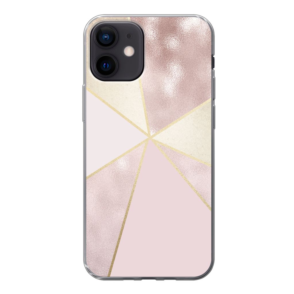 MuchoWow Handyhülle Schutzhülle Hülle für iPhone 12 Marmor - Rosa - Gold - Schick Silikon Softcase Handy Hülle - Schutzhülle