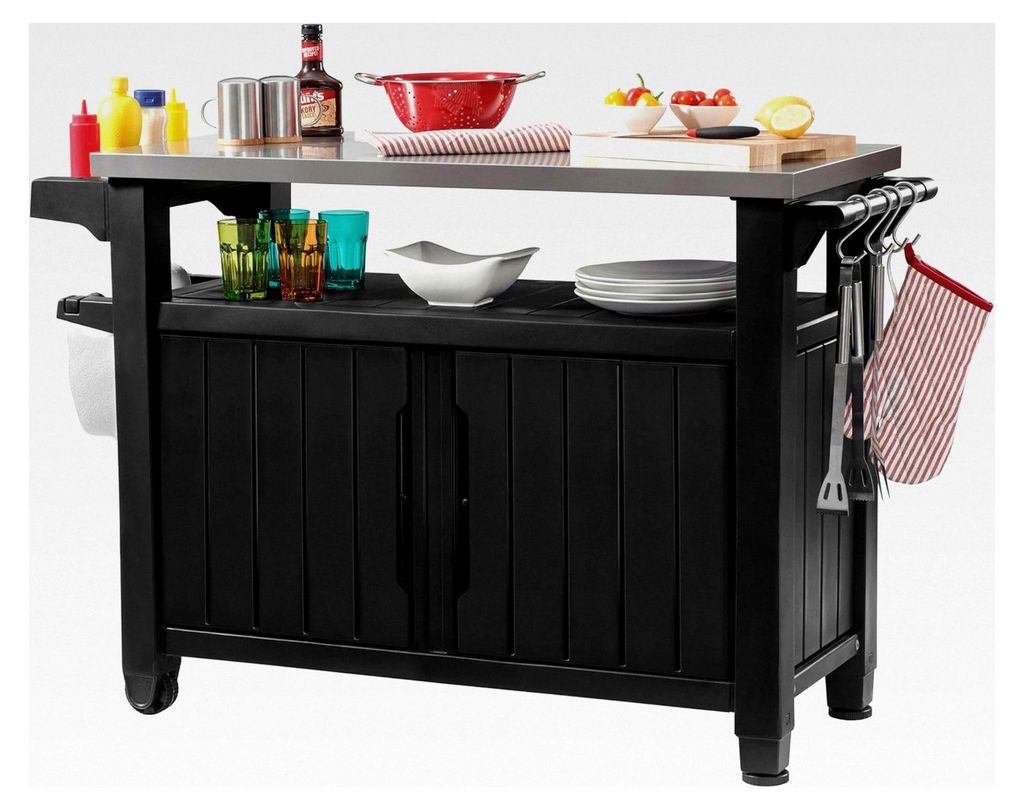 Grilltisch/Beistelltisch XXL - Edelstahlplatte - Witterungsbeständig - Holzoptik - 2024