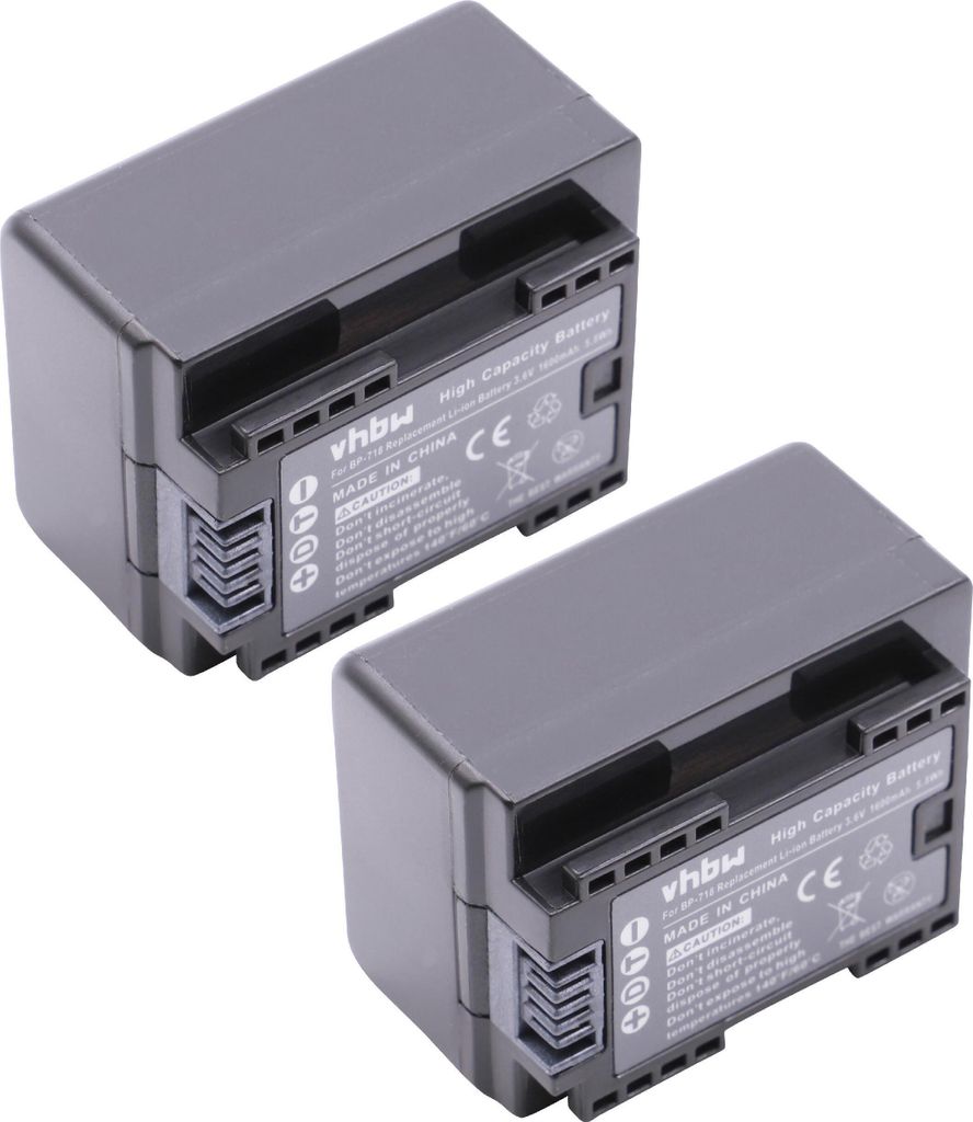 vhbw 2x Akku kompatibel mit Canon Legria HF R38, HF R46, HF R47, HF R48, HF R56, HF R406 Videokamera Camcorder (1600 mAh, 3,6 V, Li-Ion) + Infochip