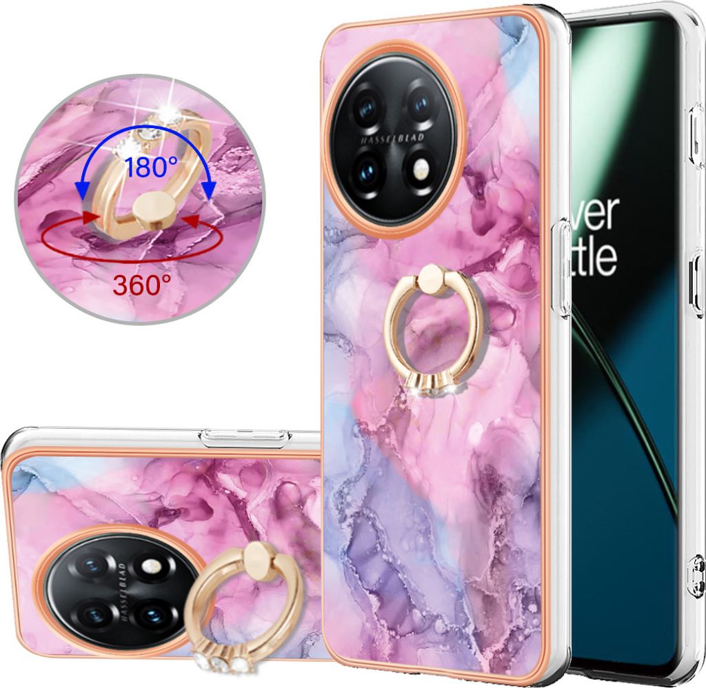 OnePlus 11 Hülle, Muster TPU Silikon Stoßdämpfer Bumper Schutzhülle mit Ring Ständer für OnePlus 11 Pink