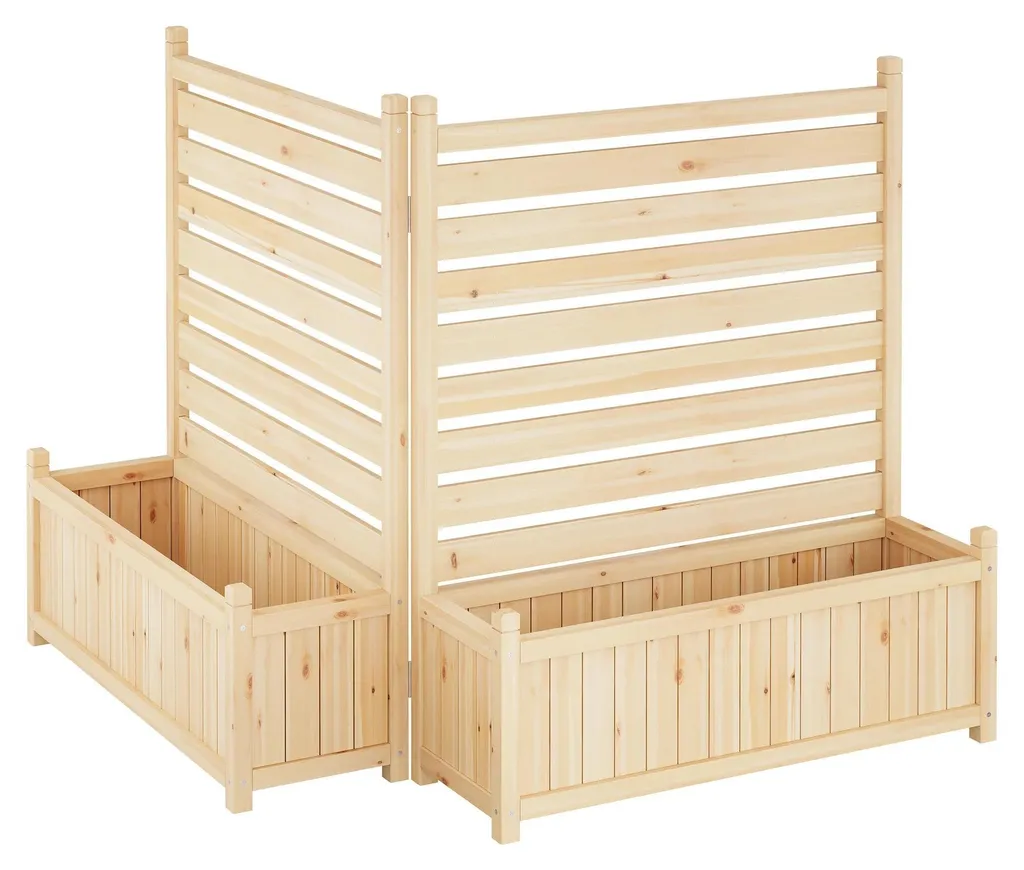 Panneau de clôture décoratif bois avec jardinières et cache-climatiseur