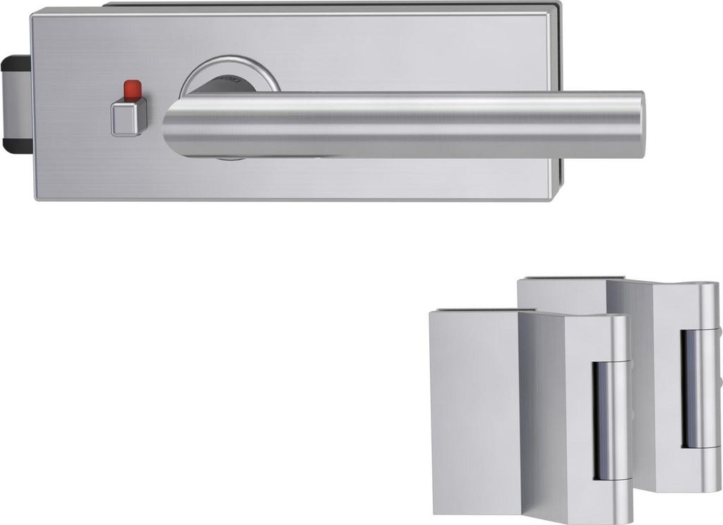 Griffwerk PURISTO S -Edelstahl matt Ganzglastürbeschlagset -3-teiliger Bandsatz -mit Griff LUCIA -EM -smart2lock