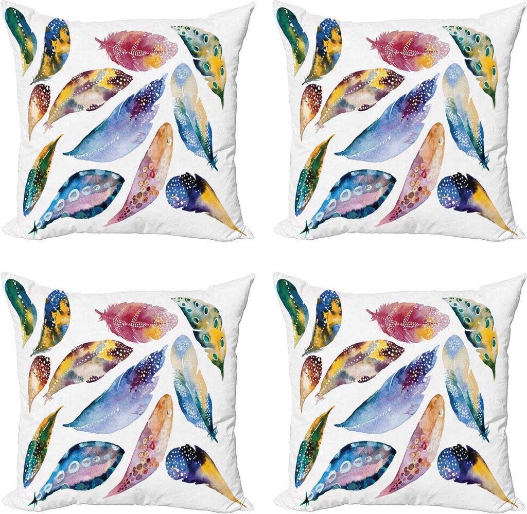 ABAKUHAUS Stammes Kissenbezug Set (4 Stück), Aufwändige Feder, Moderner Doppelseitiger Digitaldruck, 60 cm x 60 cm, Mehrfarbig