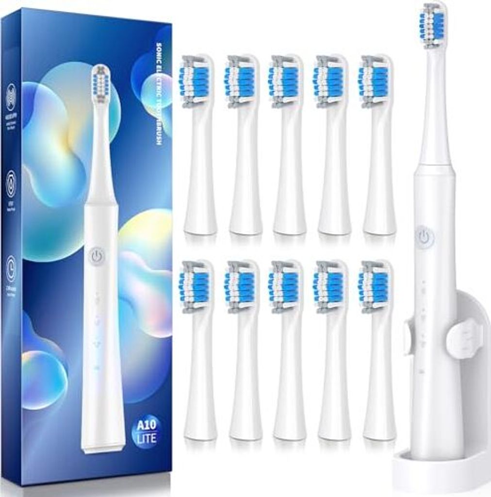 Elektrische Zahnbürste für Erwachsene mit 10 Bürstenköpfen, Ladung Elektrische Bürste. Schnell 2 -Stunde Ladung dauert 35 Tage. 40.000