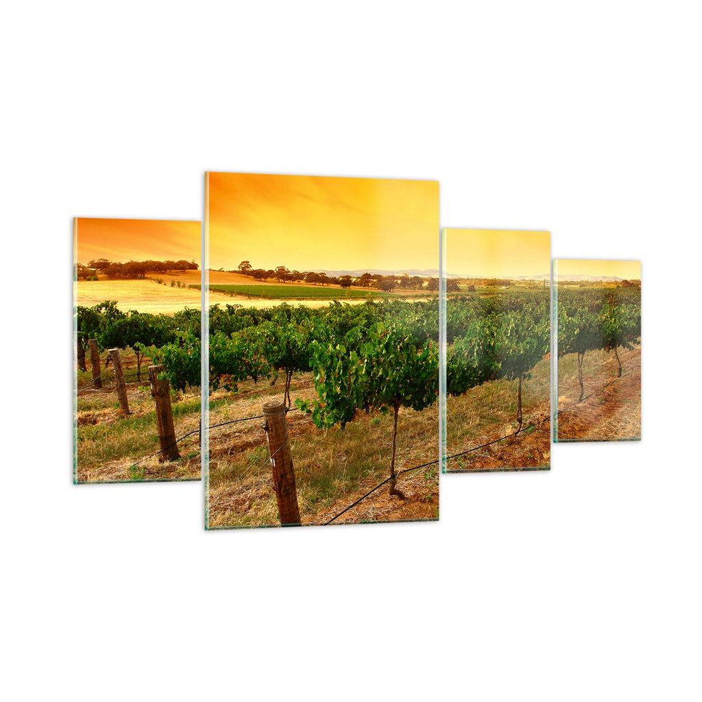 Bilder auf glas - Landschaft Weinberg Sonnenuntergang - 160x90cm - Glasbilder - Wandbilder - Kunstdruck - Wanddekoration aus Glas - Glas Bilder - W...