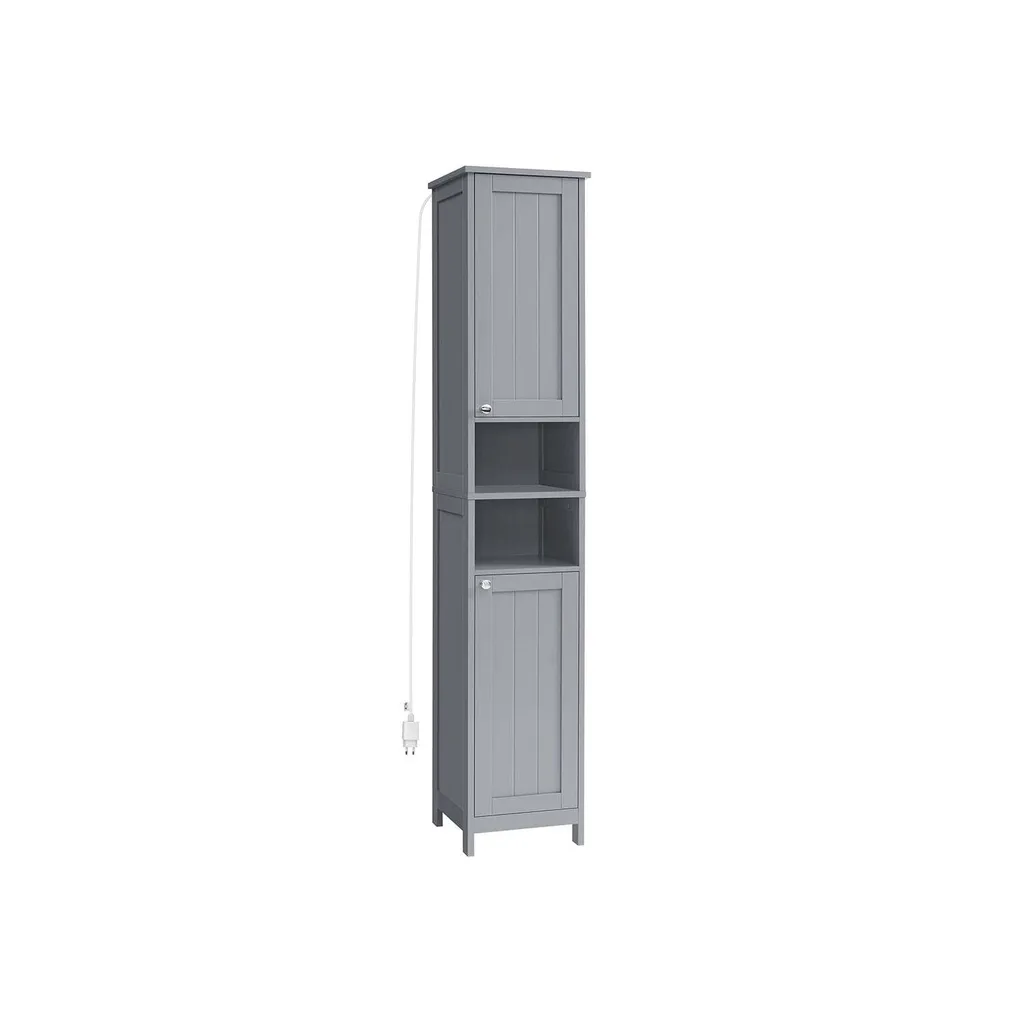 Armoire de Salle de Bain Grise en MDF avec Éclairage LED - Format Slim