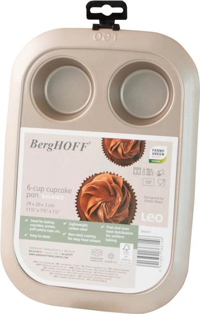 BergHOFF LEO - Muffinbackformen mit 6 cups Balance 6,50x2,50cm - Champagne Farbe Cupcake-förmchen - PFAS-frei Metall