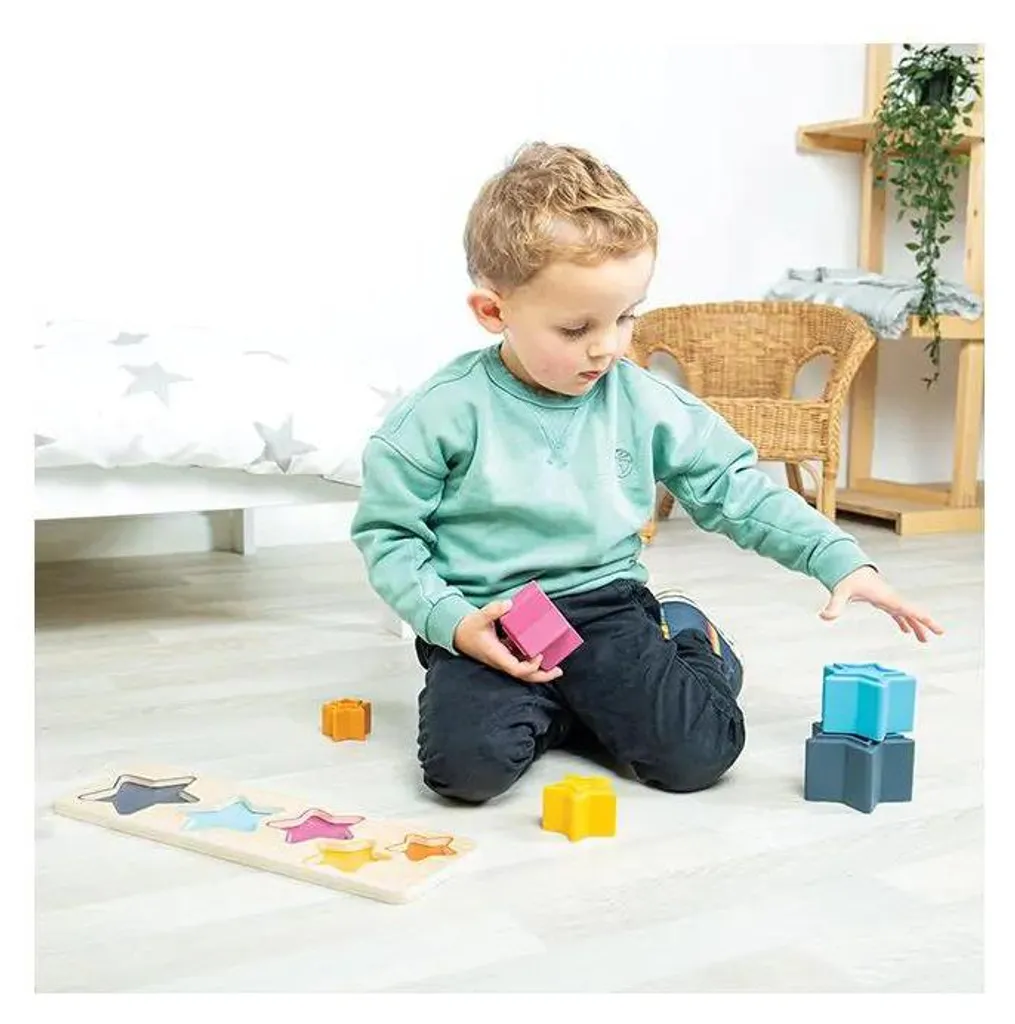 Puzzle Étoiles Bigjigs en bois : apprenez les formes sans frustration