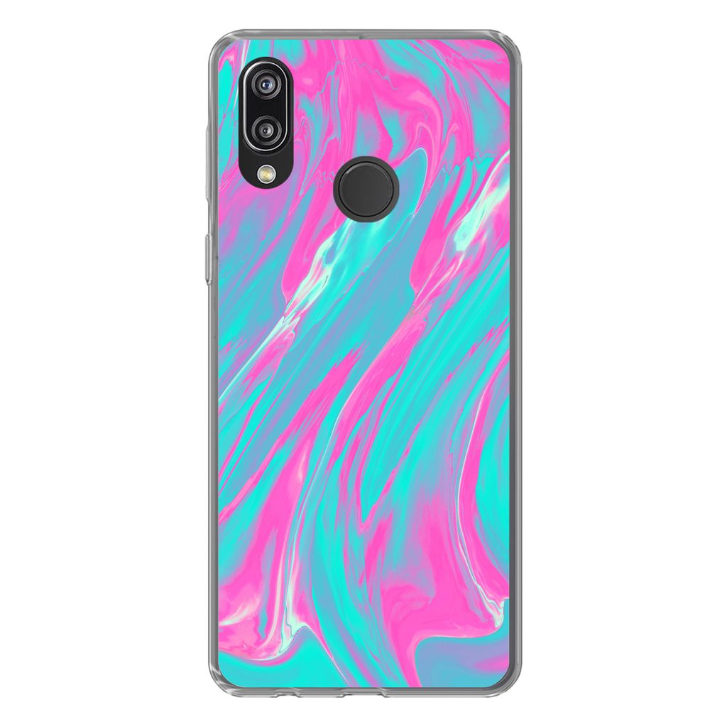 MuchoWow Handyhülle Schutzhülle Hülle für Huawei P20 Lite (2020) Kunst - Rosa - Blau - Psychedelisch Silikon Softcase Handy Hülle - Kartenha...