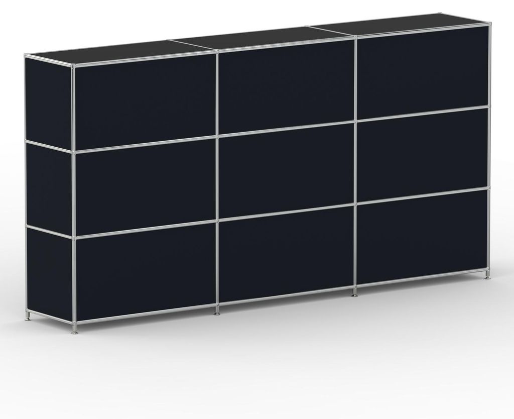 Regal Büro, 9 offene Fächer, Breite 227 cm, Graphitschwarz