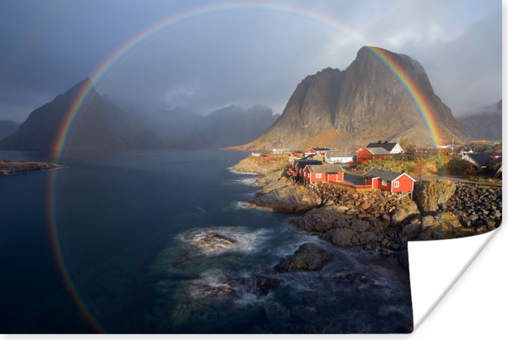 MuchoWow Poster Regenbogen über einem Fjord 180x120 cm - Fotoplakat