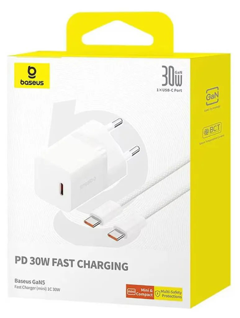 Chargeur USB-C 30W Baseus Bleu, Adaptateur Secteur Rapide Compact - 8