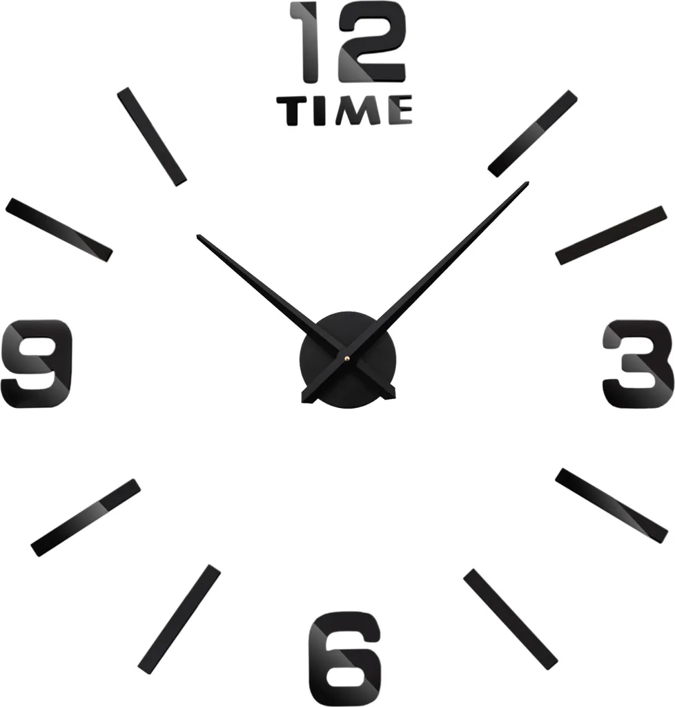 Horloge murale 3D BAST effet relief noir - Chiffres autocollants XXL silencieux