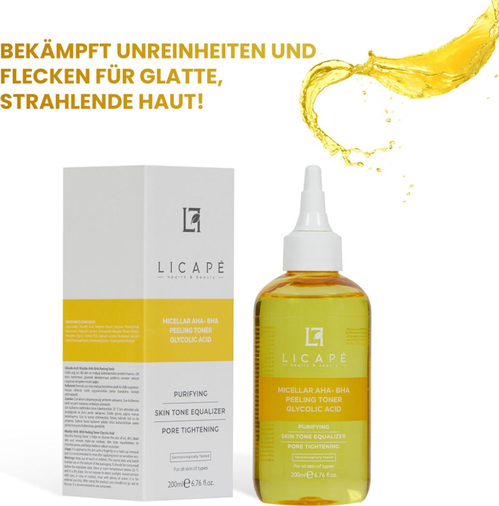 Tonico esfoliante 200 ml - Con acido glicolico AHA-BHA e Immagine del prodotto 