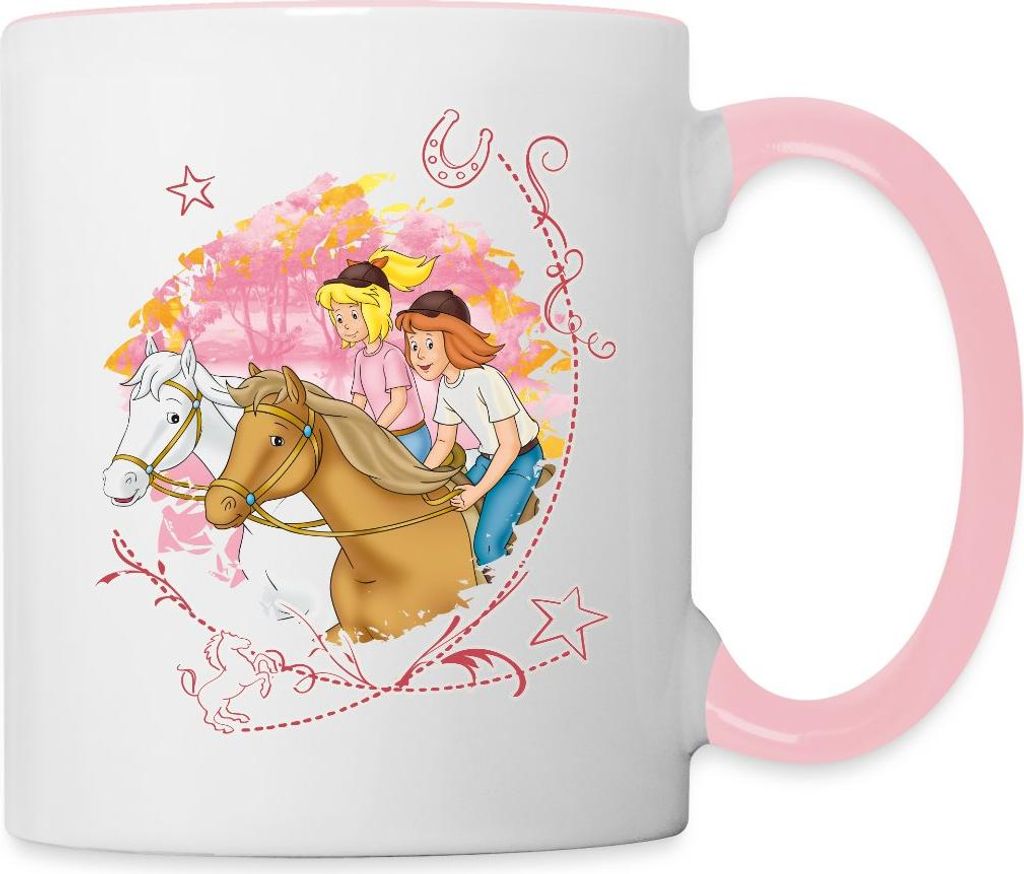 Spreadshirt Bibi Und Tina Wettreiten Im Wald Tasse Zweifarbig, One size, Weiß/Pink