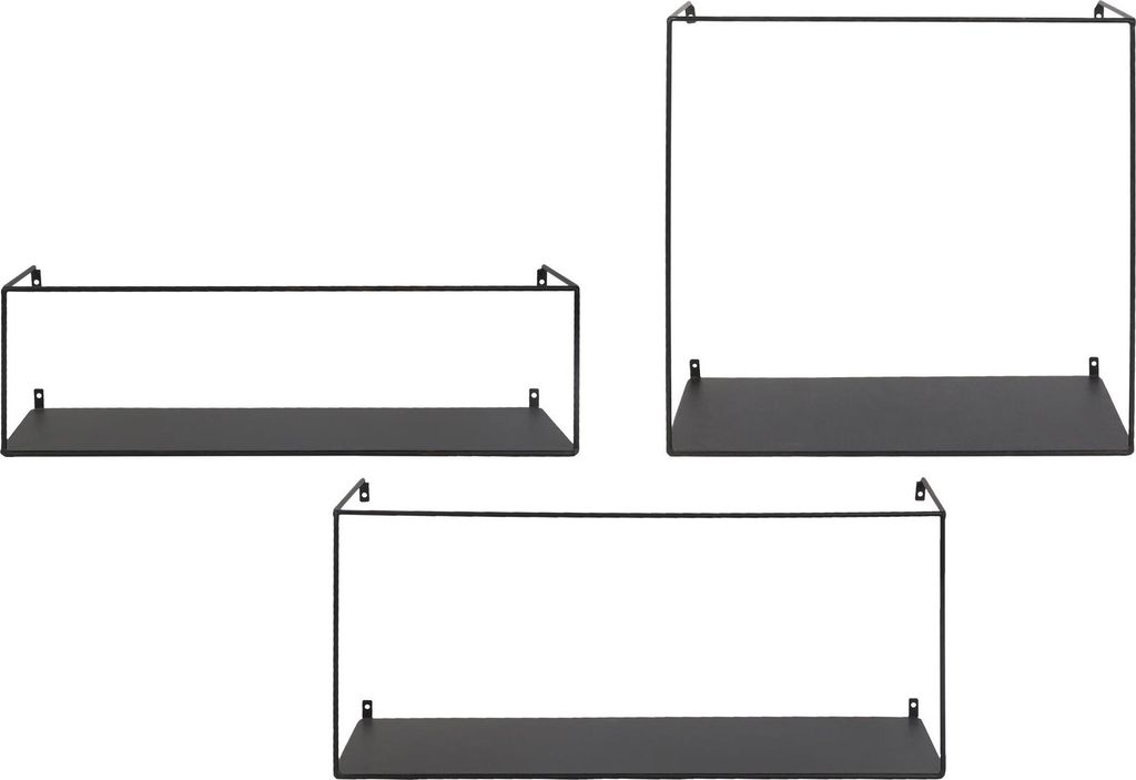 Wandregal >Ulmo< (3er-Set) in Schwarz, Stahl - 16x50x5 - 18x40x25 - 20x55x40 (B/H/T)