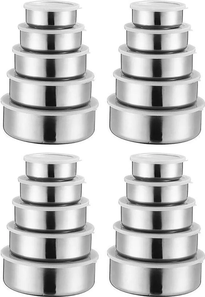 Lot de 20 récipients en acier inoxydable avec couvercles hermétiques