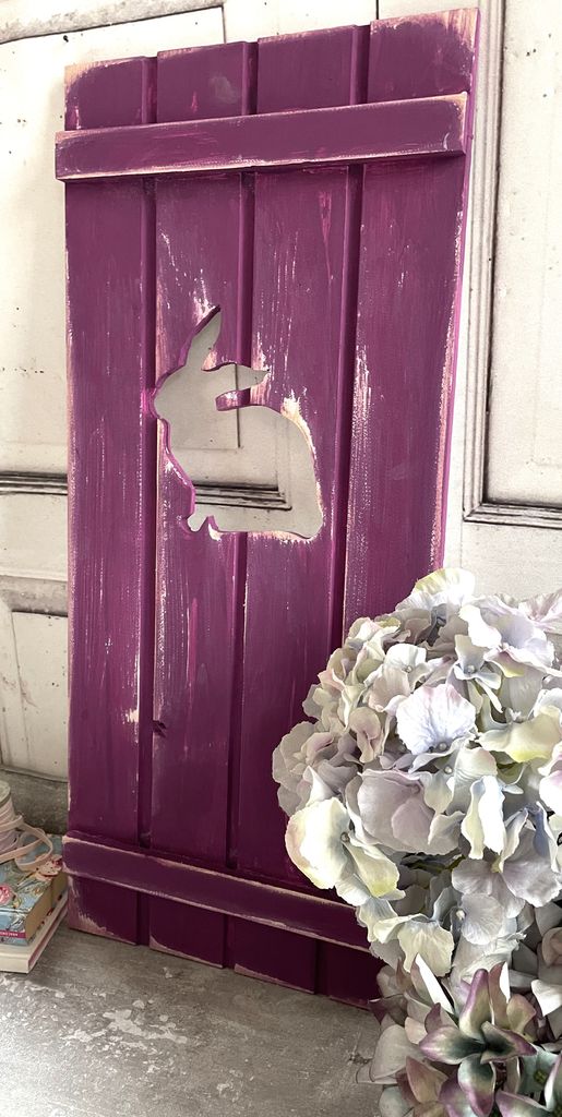 Süßer Landhaus Fensterladen Hase, Kanninchen, Shabby lila, Handgefertigt