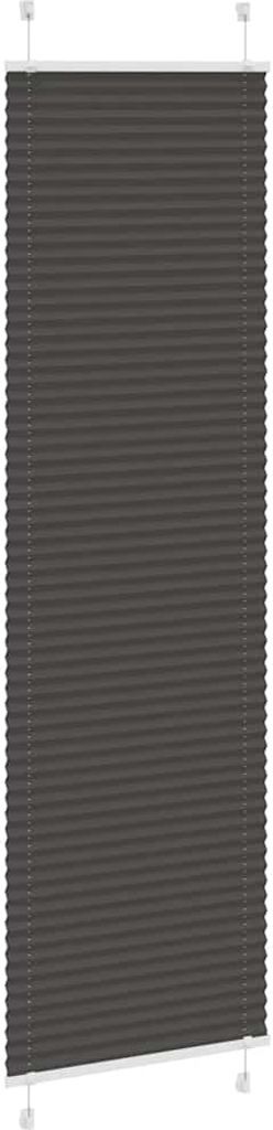 A dark gray pleated blind is shown against a white background.