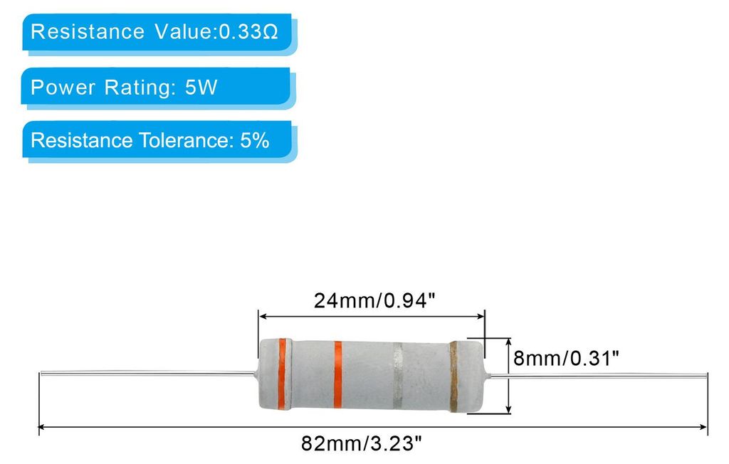 10Stk.5 Watt 0,33 Ohm Kohleschichtwiderstand, 5% Toleranz Widerst?nde Axialer bleifarbener Ring fš¹r DIY-Projekte und Experimente