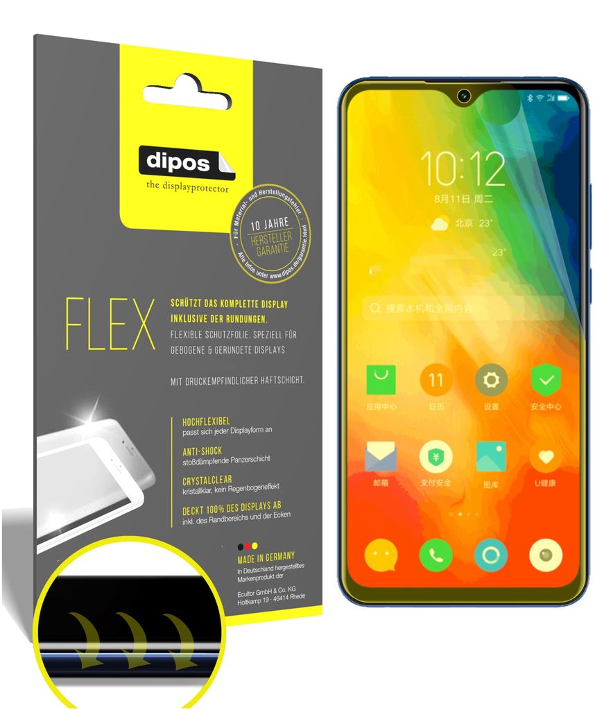 3x Schutzfolie für Lenovo K6 Enjoy Folie, 100% Displayabdeckung, dipos Flex