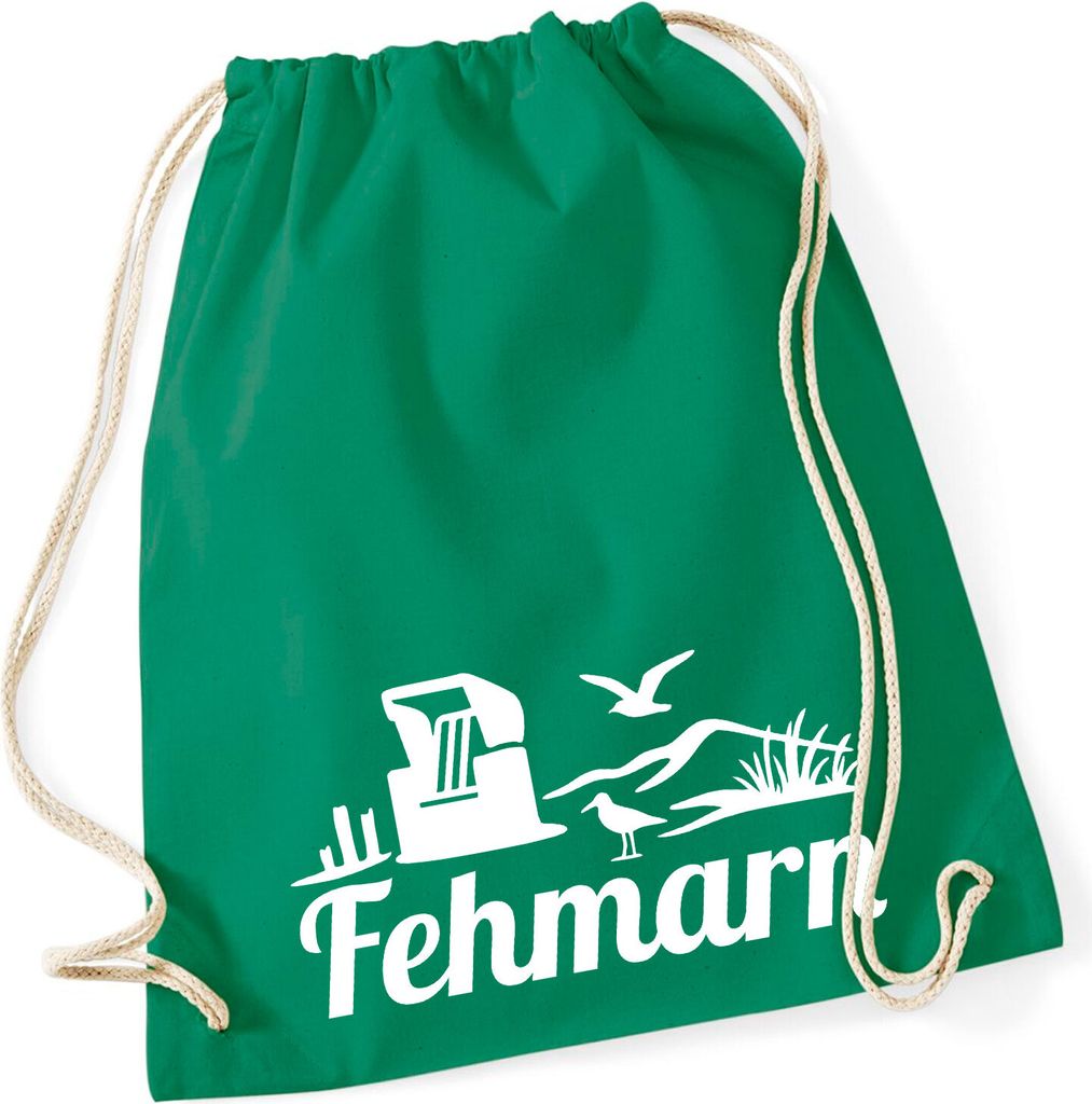 Huuraa Turnbeutel Fehmarn Strandmotiv 12 Liter Kelly Green Baumwolle Rucksack Geschenkidee