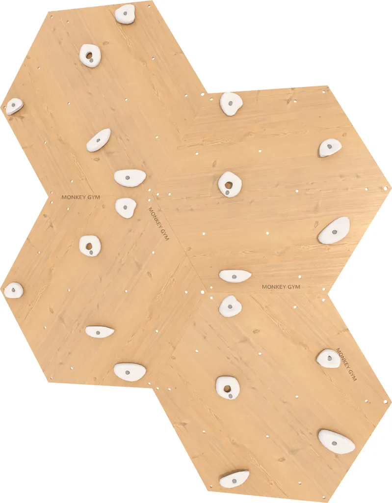 Mur d'escalade Cube 4 en bois massif avec grips blancs design