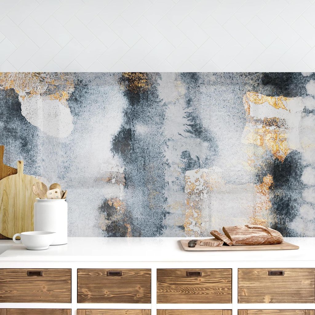 Küchenrückwand Muster selbstklebend - 0.65 mm Wandpaneel wasserfest Design gold Aquarell Abstrakt Spritzschutz fugenlos