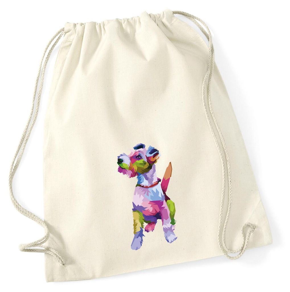 Huuraa Turnbeutel Fox Terrier Colorful 12 Liter Natural Baumwolle Rucksack Geschenkidee