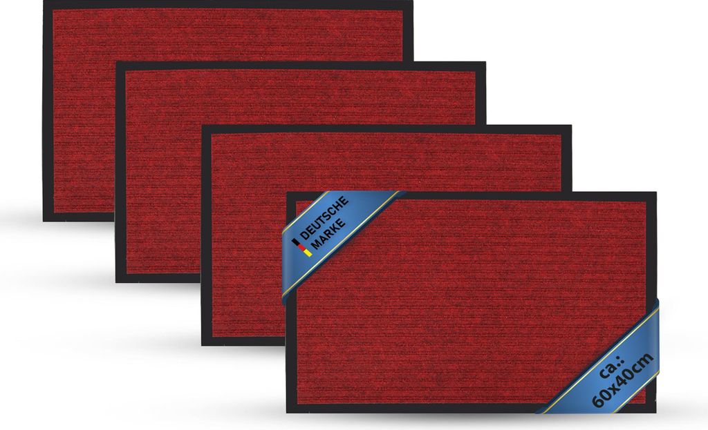 Fußmatte "4er Pack" Eingangsbereich- Schmutzfangmatte ( Rot / 60x40cm ) rutschfeste Sauberlaufmatte für Innen und Außen, saugfähiger Fußabstre...