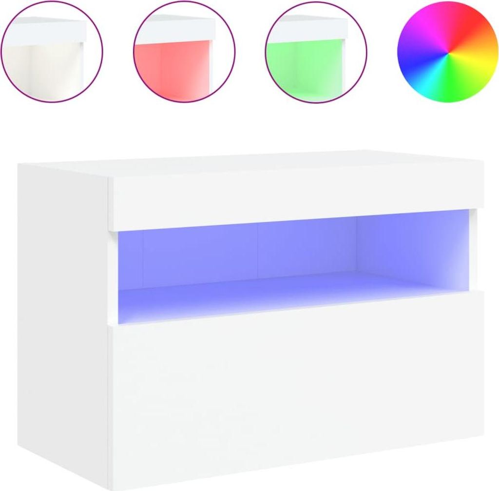vidaXL TV-Wandschrank mit LED-Leuchten Weiß 60x30x40 cm Produktbild 