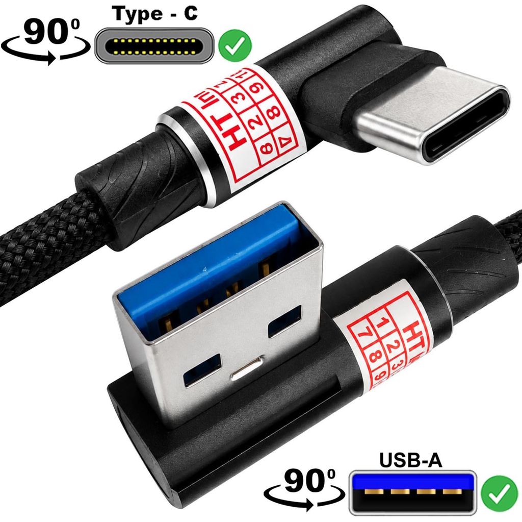3.2 Gen1 USB-A auf USB-C 90° Winkelkabel Ladekabel Nylon Schwarz für Lenovo Idea Tab Pro Wi?Fi, Pad Pro 12.0, Tab 10.1? Tablet