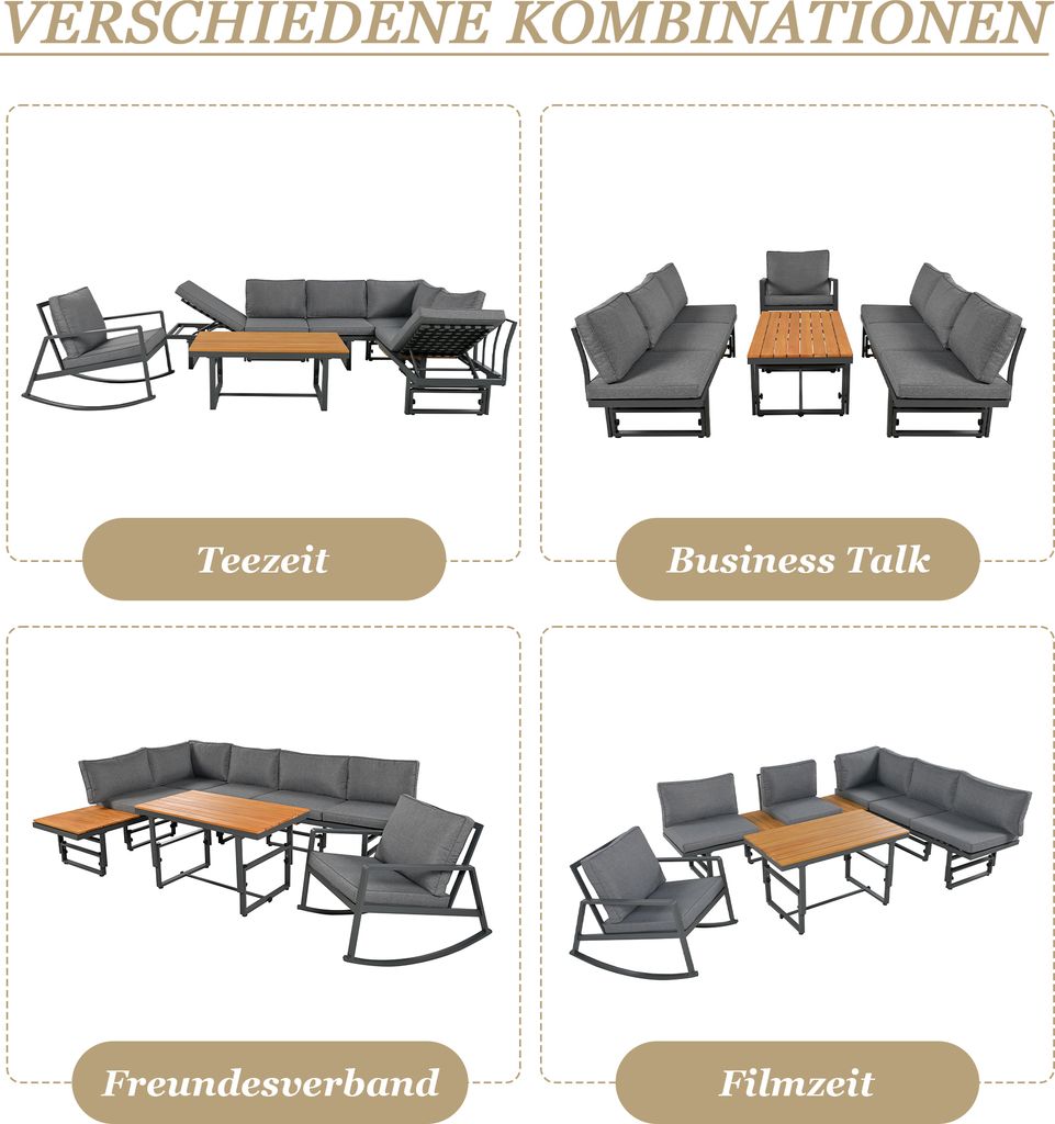 Flieks Gartenmöbel Set 7 personen, Verstellbar Gartensofa Produktbild 4
