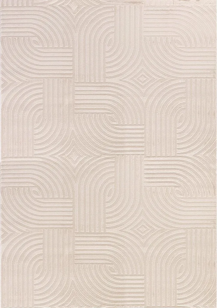 Grand tapis de salon lavable 200x290 cm boho effet relief beige