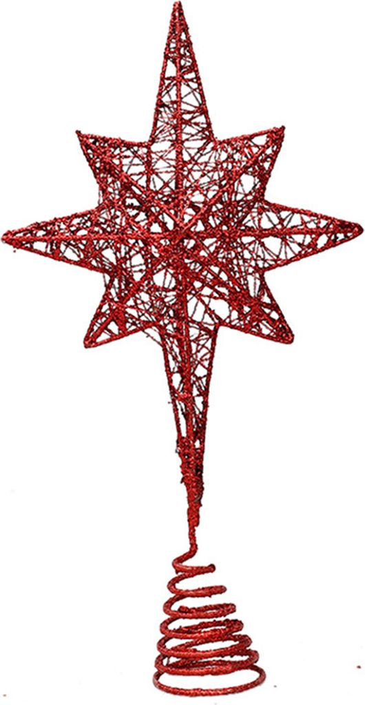 Weihnachtsbaumspitze Stern funkelnde helle Farbe rostfreies ausgehöhltes Design 3D Weihnachtsbaumspitze Ornament A rot