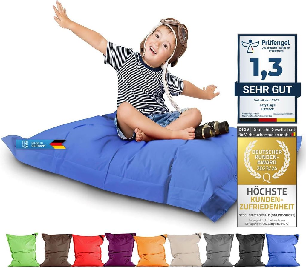 LazyBag Riesensitzsack XL 250 Liter in Blau - Wasserfester Indoor & Outdoor Sitzsack mit Reißverschluss, Bean Bag aus 100% Nylon