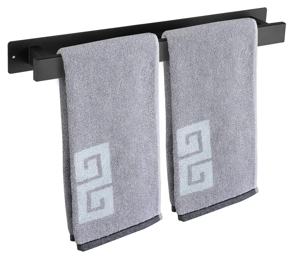 Porte-serviette salle de bain inox noir 40 cm, double mode de fixation