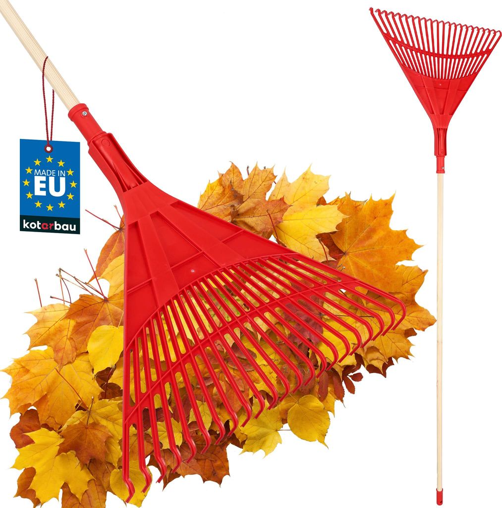 KOTARBAU Laubrechen Kunststoff 50 cm mit Holzstiel 1,5 m Extra Click Heurechen Laubharke Rechen für Herbstlaub & Heckenschnitt Gartenrechen Kuns...