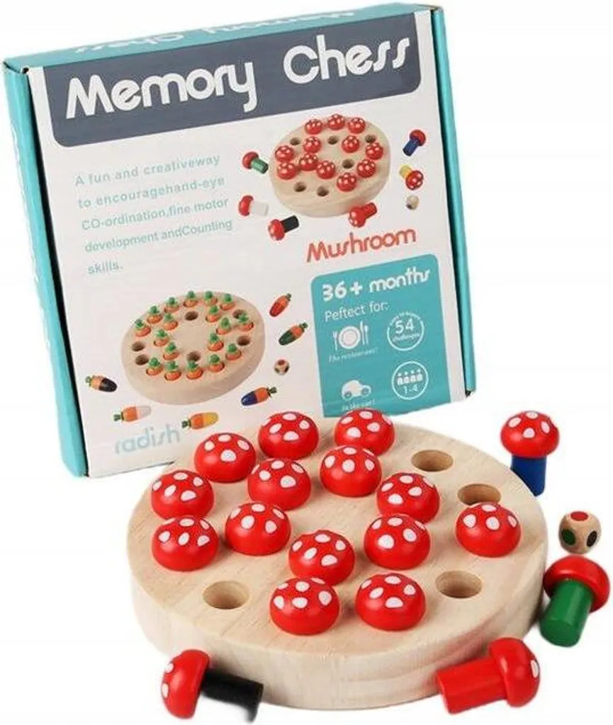 Jeu de mémoire avec champignon en bois coloré - Design forêt 24 éléments