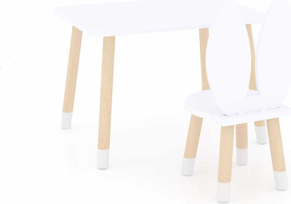 Dekormanda-Kindertisch mit Stuhl in Hasenform, ein Tisch und ein Stuhl, weiß